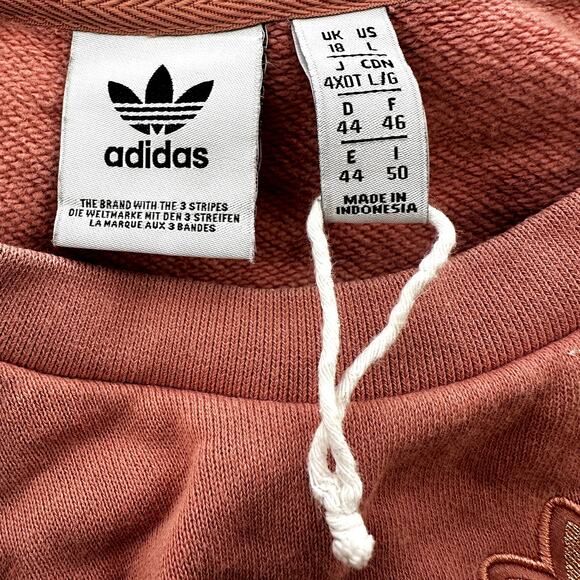 Adidas Crew Neck Sweatshirt Embroidered Shimmer Logo Oversized Ash Pink L NWOT - Picture 4 of 8